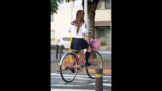 Cute Japanese Schoolgirl Riding Bike in Uniform 🚲 #bike #japan #shorts