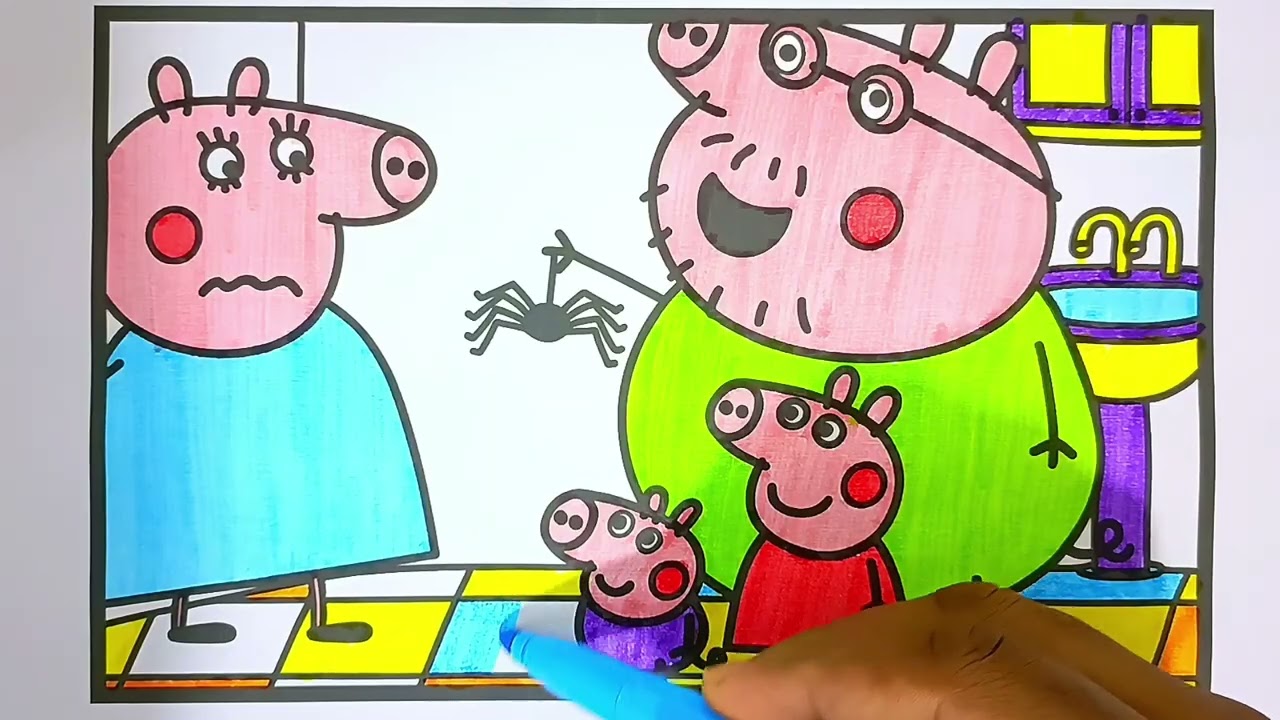 Peppa Pig's dad catches a huge spider inside the house || How to color a Peppa Pig pages
