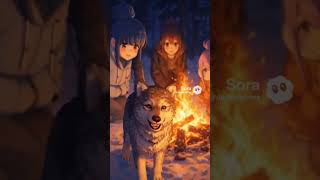 Wolf pup dances by the campfire. #laidbackcamp #anime #japanesecamp #yurucamp