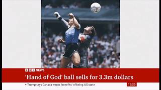 Diego Maradona’s ‘Hand of God’ ball sells for $3.35 million at auction (Global) 23/Aug/2026