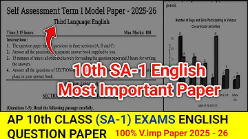 Ap 10th Class (SA-1) Exams 2025 💯💯 English V.imp Paper | ap 10th sa1 english paper 2025 