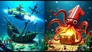 Lego Deep Sea Treasure Hunt Giant Squid Encounter Stop Motion Adventure