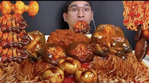 ASMR SPICY MUSHROOMS MUKBANG 불닭 마라 버섯 먹방 Josh 조쉬  1080p
