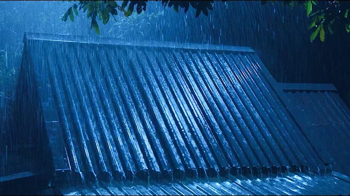 Goodbye Stress to Sleep Instantly with Heavy Rain & Thunder on Old Metal Roof in Rainforest at Night