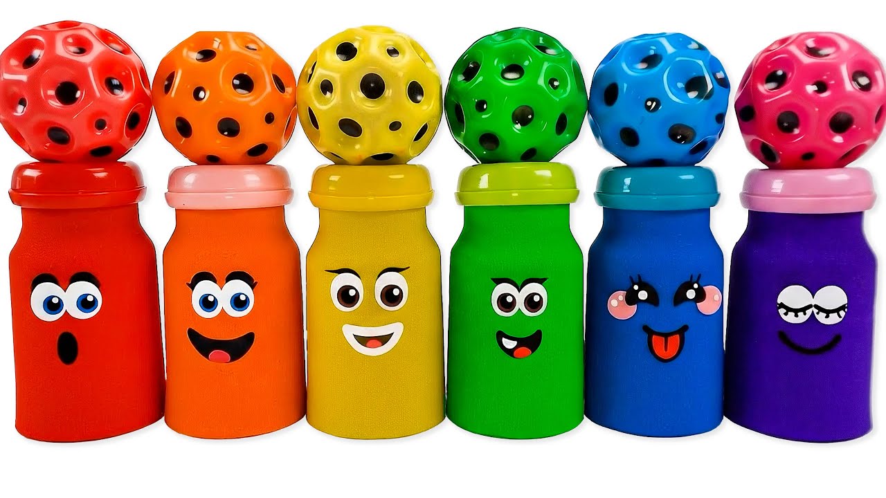 How To Make Rainbow Milk Bottle Kinetic Sand Funny Face & Cutting ASMR | Satisfying Videos