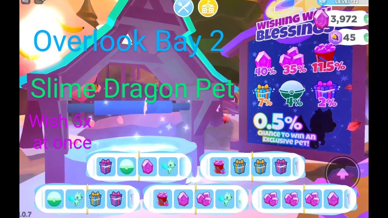 Roblox Overlook Bay 2 New Wishing Well Pet Slime Dragon & Making Multiple Wishes At A Time!