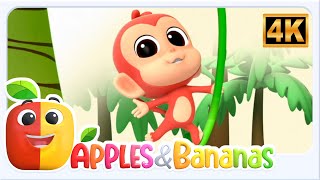 monkey sees monkey does a fun action story song for kids apples and bananas