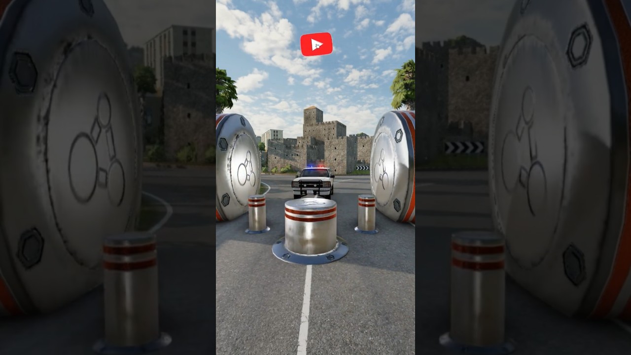 Машину скорой помощи раздавило поднимающимися столбиками во время полицейской погони 