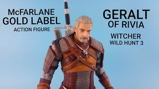 Mcfarlane Geralt of rivia the Witcher wild hunt 3 gold label action figure review\/unboxing