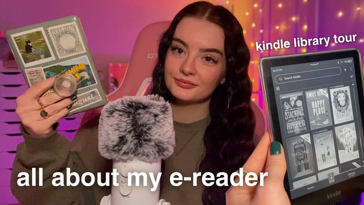 ASMR all about my kindle ✍️ kindle library tour, pros/cons, must-have accessories, & KU book recs
