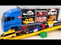 トミカ☆ 働く車のミニカーが坂道を下って、ビックおかたづけコンボイに乗る!Workcar goes down the slope and rides on the Okatazuke Convoy!