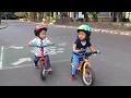 Balance bike  push bike  toddler children playing together with their bike  belajar sepeda