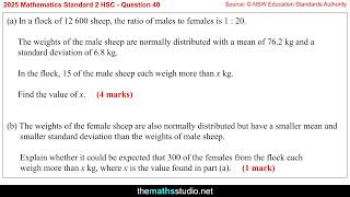 2025 HSC Maths Std2 Q40 How To Solve Normal Distribution Problem, Find Z-scores, Expected Values