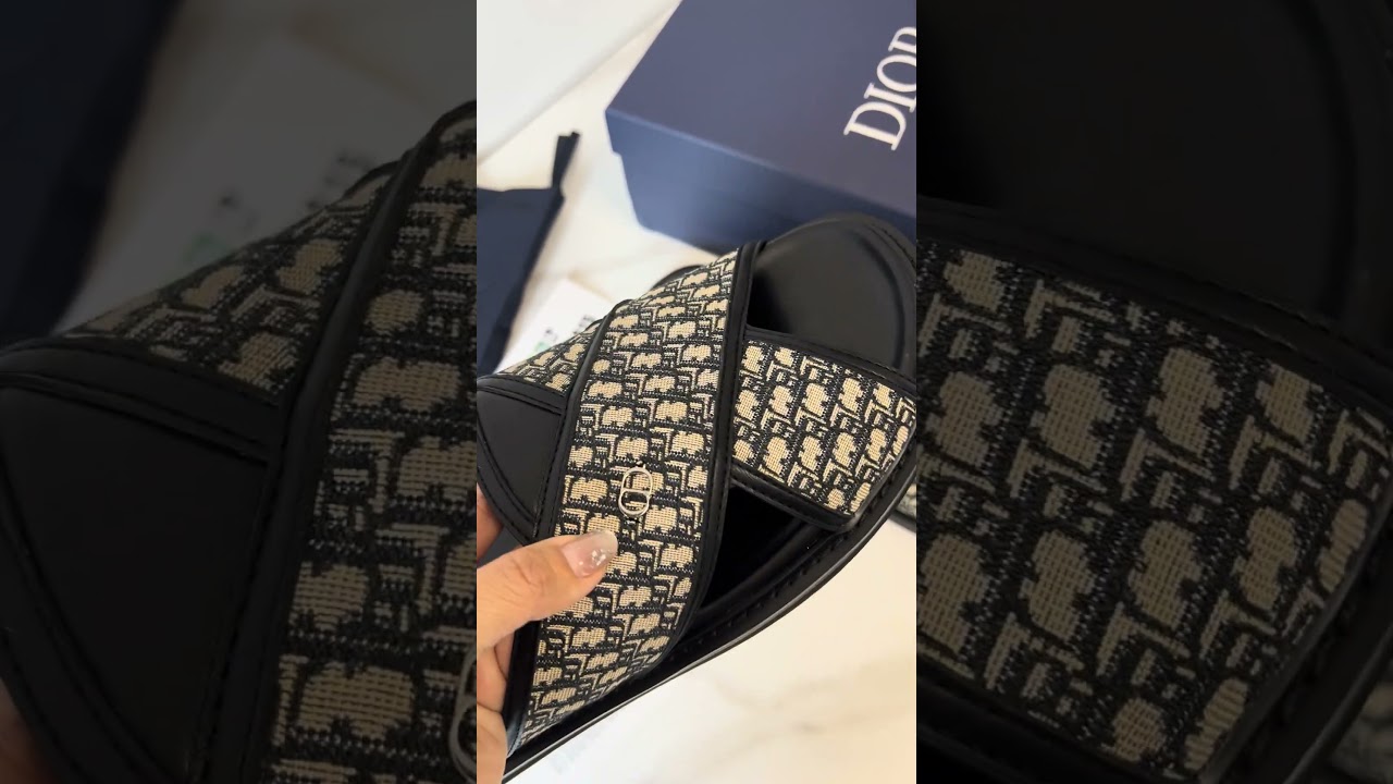 DIOR Alias Sandal Beige and Black Dior Oblique Jacquard Cross strap design Calfskin insole slippers