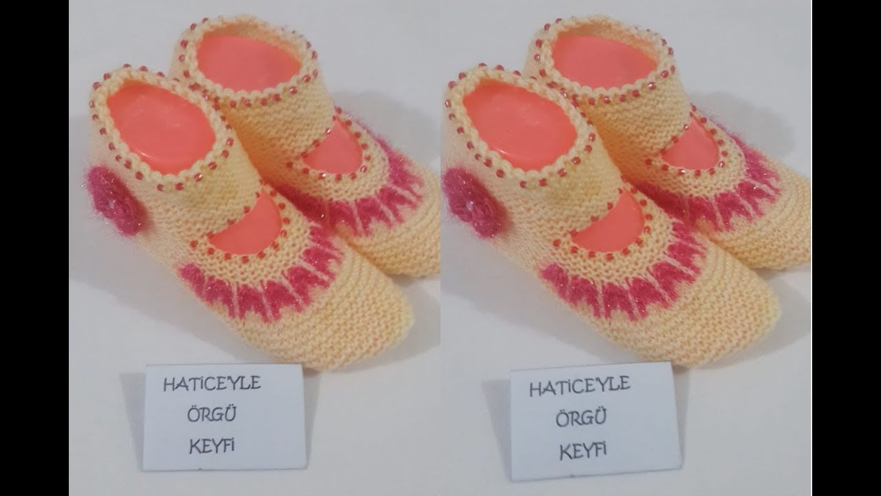 2 Şiş İle Çiçek Ve Boncuk Süslemeli Kolay Bayan Patiği / Çetiği Yapımı.  37 ..38 numara