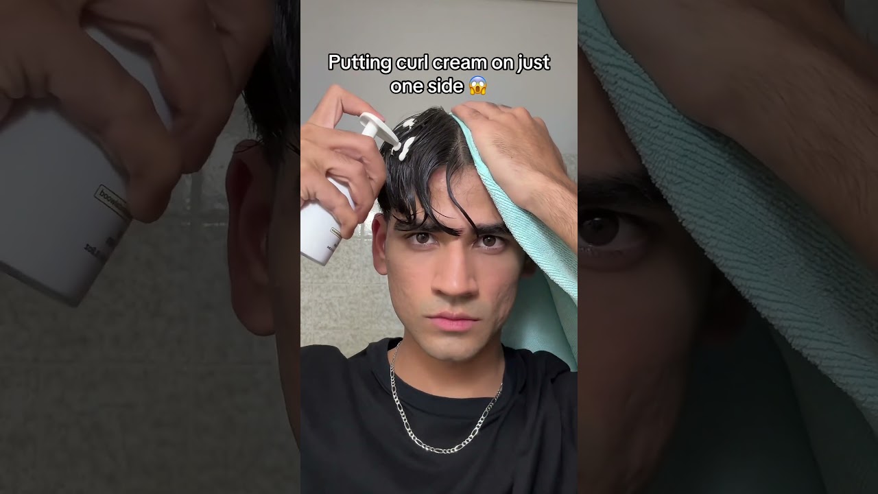 Putting curl cream on just one side 😱 