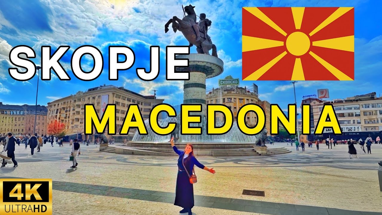 Walking Tour in SKOPJE, NORTH MACEDONIA in 4K ULTRA HD | No Music, real City Sound
