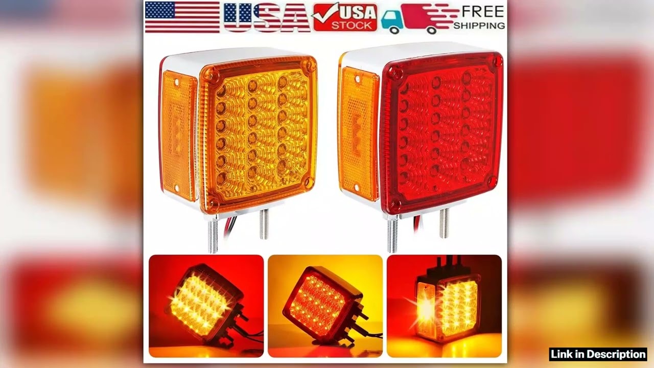 2PCS Turn Signal Light 39LED Red Amber Square Dual Face Stud Mount Pedestal Fender Truck Trailer