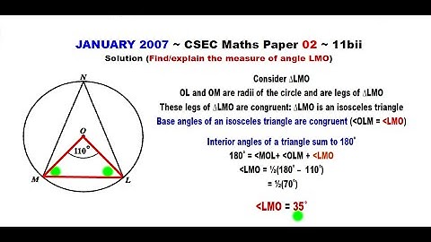 Paper2-CSEC-MATHS-398 ~ Circle Geometry & An Isosceles Triangle ~ January 2007 Number 11bii