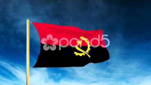 Angola Flag Slider Style. Waving In The Wind With Cloud Background Animation