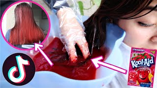 Viral TikTok Hacks! DYING HAIR BRIGHT RED USING KOOL-AID