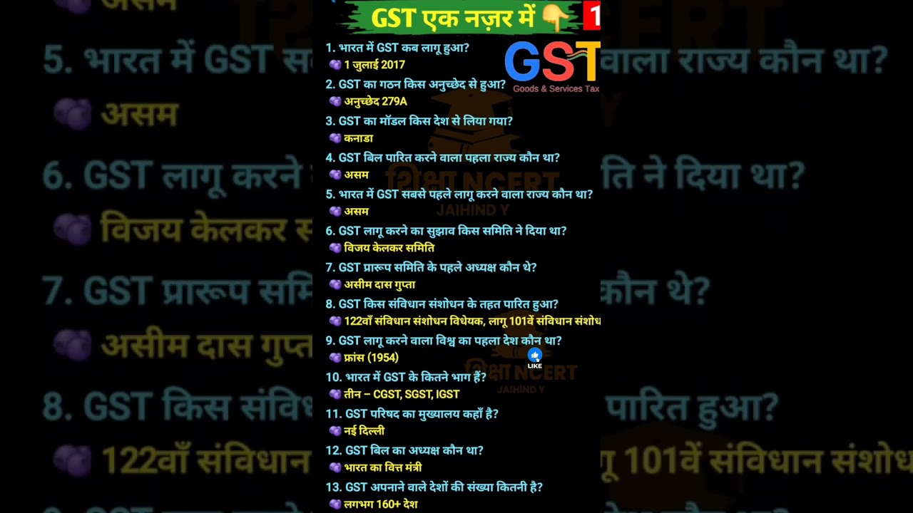 GST latest GST question GST 2025 GST GK