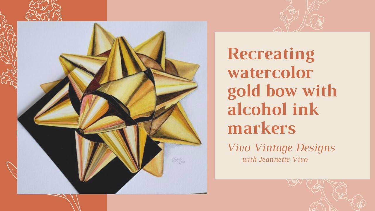 245 Recreating a gold watercolor bow with alcohol ink markers 