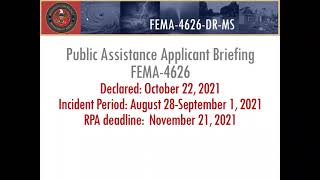 FEMA 4626 - Hurricane Ida Public Assistance Applicant Briefing