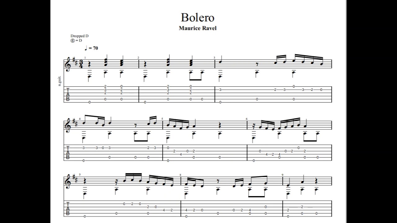 Maurice Ravel: Bolero with tablature/sheet music for solo fingerstyle guitar  - YouTube