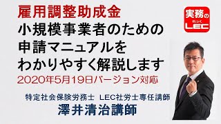 雇用調整助成金　小規模事業者のための申請マニュアル　をわかりやすく解説します（5  月19日付支給申請簡易バージョン）対応　特定社会保険労務士・ＬＥＣ社労士専任講師　  澤井清治講師