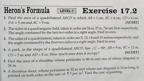 RD SHARMA Ex 17.2 Q1 to Q6 Solutions for class 9 Maths Chapter 17 Heron