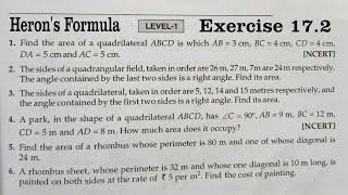 RD SHARMA Ex 17.2 Q1 to Q6 Solutions for class 9 Maths Chapter 17 Heron's Formula