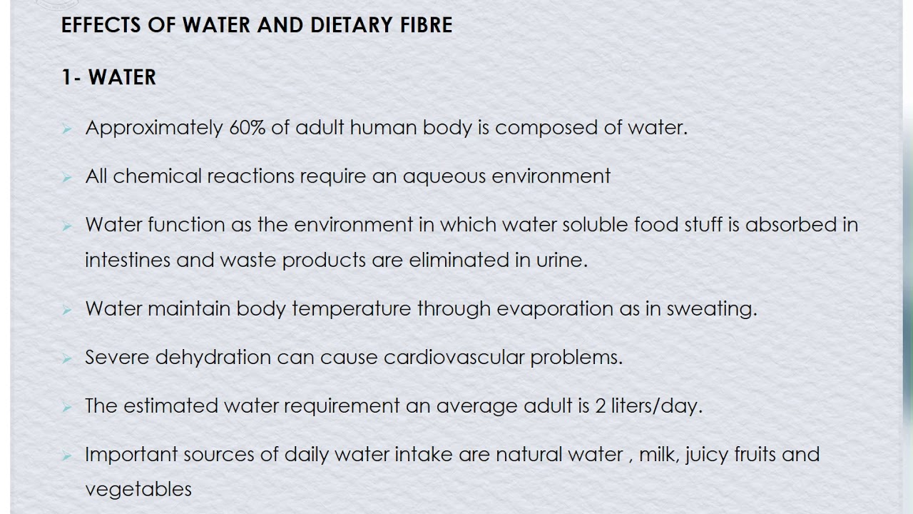 NutritionEffect of water and dietary fiber YouTube