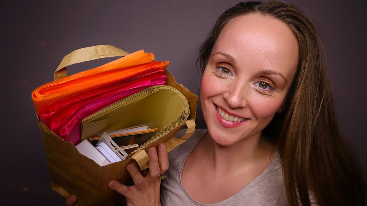 ASMR SCHREIBWAREN ROLEPLAY 🧡🩷🩵 Tapping, Paper Sounds, Tissue Paper | Show & Tell | Geflüstert
