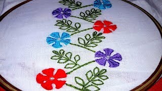 Hand Embroidery | Borderline Design | Ribbed Spider Web Stitch .