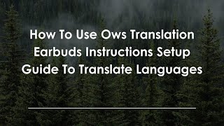 How To Use Ows Translation Earbuds Instructions Setup Guide To Translate Languages