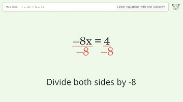 Solve 1-4x=5+4x: Linear Equation Video Solution | Tiger Algebra