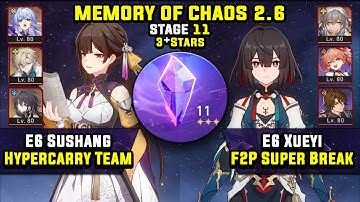 E6 Sushang Hypercarry & E6 Xueyi F2P Super Break (3 Stars) Memory Of Chaos 11 Honkai Star Rail 2.6
