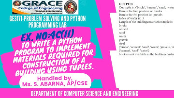 Ex4c(ii)-Technical applications Materials required for construction of a building using Tuples