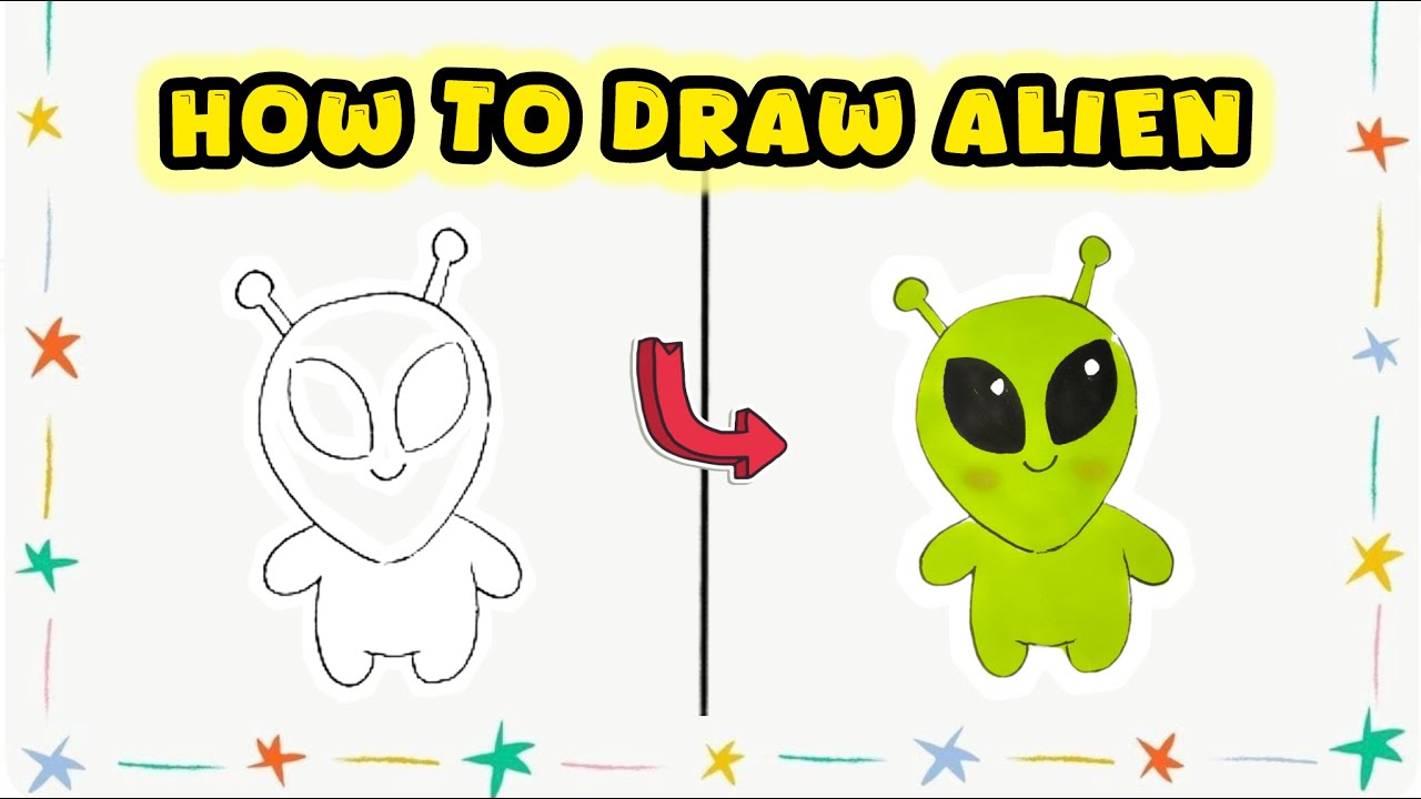 How to Draw an Alien – Colorful Cartoon Drawing Tutorial - YouTube