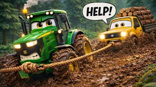 HELP! Stuck in Mud 😱 Tractor Saves the Truck! 🚜💥 #tractor #kidsvideo #truck