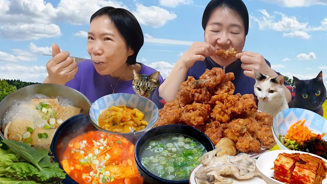 [먹방 브이로그] 1주일 집밥 열전 (삼계탕,떡볶이,어묵탕,카레,노랑통닭 맵싸한치킨,bhc 포테킹,멍게비빔밥,김치,집밥