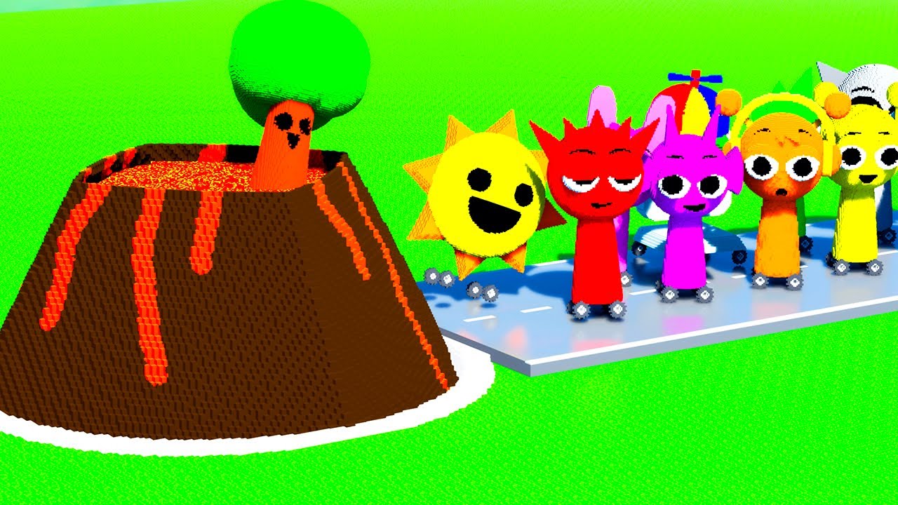 SPRUNKI 3D Cars Jump Over VOLCANO