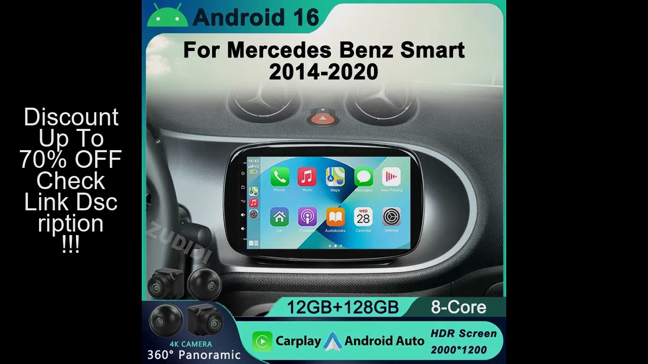 Android 16 For Mercedes Smart 453 Fortwo 2014 - 2020 Autoradio Multimedia Player QLED 1280*720 Scree