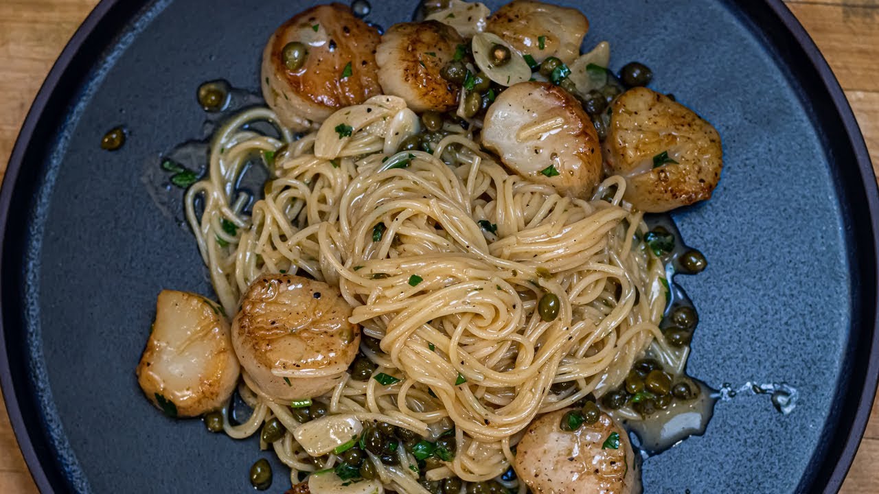 Angel Hair Pasta with Scallops in a Lemon Caper Sauce