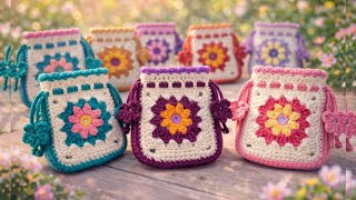 Crochet Flower Granny Square Pouch Tutorial | Easy Crochet Mini Pouch