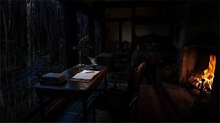 Rain Storm Outside Meets Warm Firelight Inside This Perfect Study Retreat