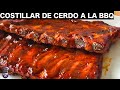 Costillas de Cerdo a la BBQ con puré de papa y elote dulce