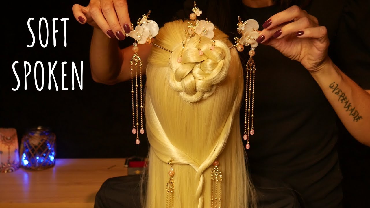 ASMR Волшебная прическа ✨ Китайские украшения для волос, цепочки и бусы | Шепот в финале