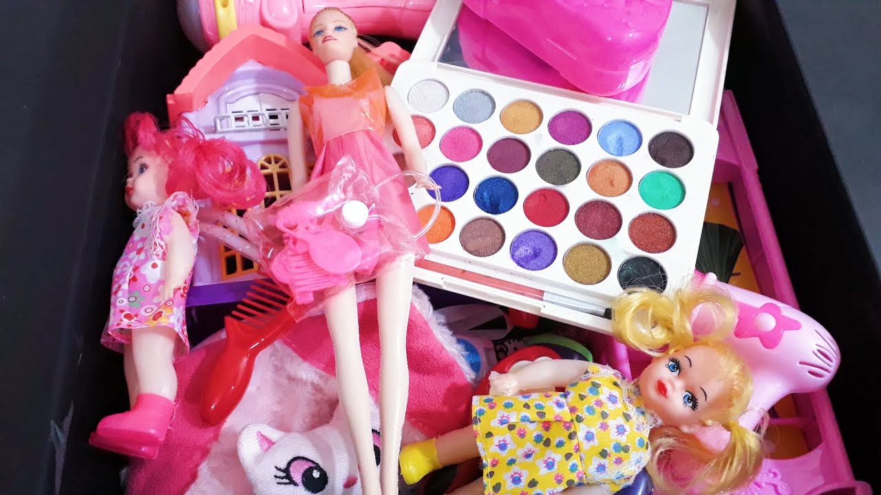 My Collection Of Pink barbie doll Toys,doll house,makeup kit,hello
